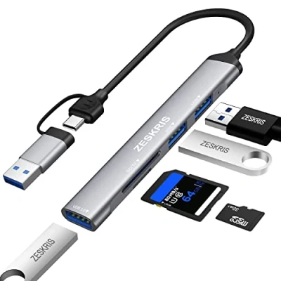 Afbeelding van USB C hub, ZESKRIS 5 poorts ultradunne gegevenstype hub met 1 3.0, 2 2.0, TF/SD/MicroSD kaartlezer draagbare splitter voor MacBook Pro/Air, Laptop, PS5/PS4 en andere type apparaten