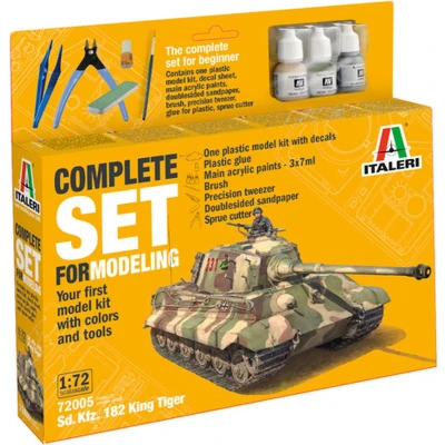 Afbeelding van 1:72 Italeri 72005 SD.KFZ. 182 King Tiger Tank Complete Set Starter Kit Plastic Modelbouwpakket