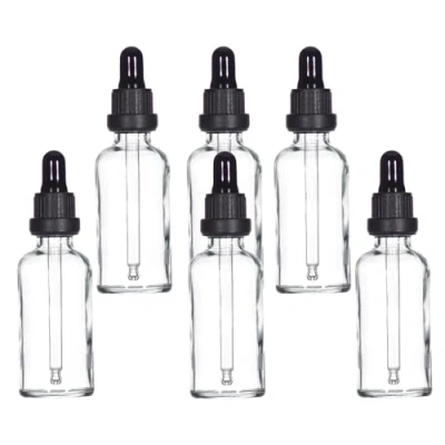 Afbeelding van Yizhao Druppelfles 50ml Transparant, Pipetfles Glas met [Glazen Pipet Druppelaar],Apothekersfles voor Etherische Olie, Parfumoliën, Aromatherapie, Geuren, Vloeistof 6 Pcs