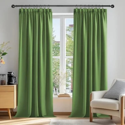 Afbeelding van Deconovo Set van 2 gordijnen voor woonkamer, plooiband, isolerend, modern design, slaapkamer, keuken, groen, 117 x 229 cm