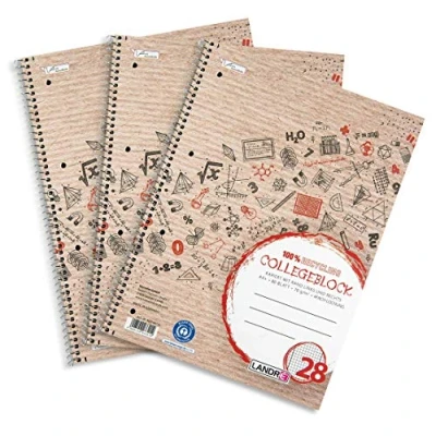Afbeelding van Landre gerecycled papier, A4, 80 pagina&#039;s, geruit, 3 stuks