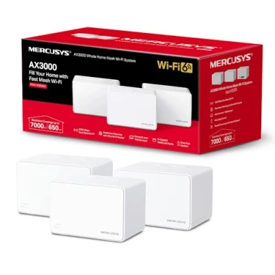 Afbeelding van Mercusys Halo H3000X (3 Pack) Mesh Router WiFi 6 AX3000, Dual Band 2 4 GHz/5 GHz, 3 Gigabit poorten, dekking tot 650 m², MU MIMO, OFDMA, 1024 QAM