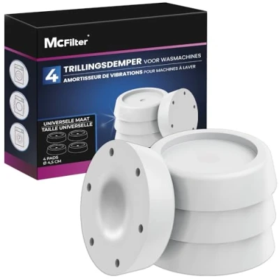 Afbeelding van McFilter, 4 trillingsdempers voor wasmachine en droger, universele trillingsdempers, compatibel met Bosch, Siemens, AEG, antislip onderkant wasmachine, wit
