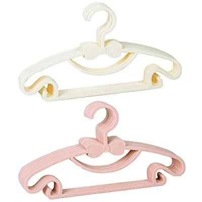 Afbeelding van 10 stuks babykleerhangers, kinderkleerhangers, kunststof kleerhangers voor baby&#039;s, van kunststof, babyT shirts, truien, broeken (roze, wit)