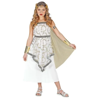 Afbeelding van Widmann Griekse &amp; Romeinse Oudheid Kostuum Godin Artemis Meisje Wit / Beige, Goud Maat 128 Carnavalskleding Verkleedkleding