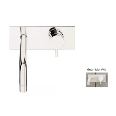 Afbeelding van Waterevolution Flow inbouw wastafelkraan met afdekplaat mat wit uitloop 25cm T1161BBR 25