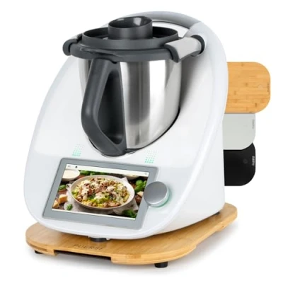 Afbeelding van PUERSI Schuifplank voor Thermomix TM6/TM5, 2e generatie, met wielen, van gemakkelijk te schuiven bamboe, bamboe