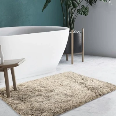 Afbeelding van KARAT Badmat, 80 x 150 cm, bruin, zacht, pluizig, shaggy look, antislip, wasbaar, voor badkamer, douche, Cheery Amour