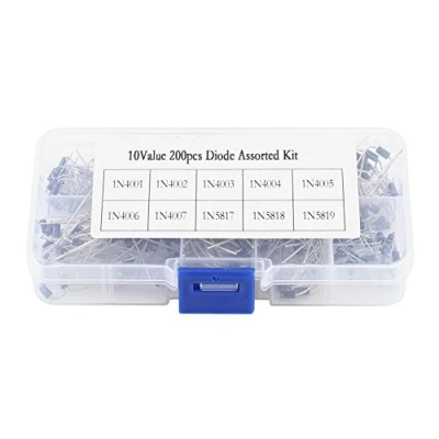Afbeelding van 200 stuks 10 waarden gelijkrichter diode assortiment elektronische set 1N4001 1N4007 1N5817 1N5819 met doos