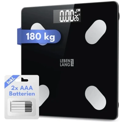 Afbeelding van LEBENLANG digitale personenweegschaal tot 180 kg meest nauwkeurige meting met Connect I app 4 elektroden fitnessweegschaal intelligente gewichtsweegschaal
