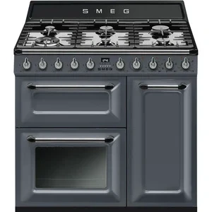 Afbeelding van Smeg Tr93gr Fornuis 90 X 60 6 Branders Gas 2 Ovens Multifunctie Energieklasse A + Grill oven Leigrijs