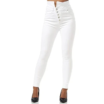 Afbeelding van Elara Chunkyrayan Stretch push up damesjeans, Wit.