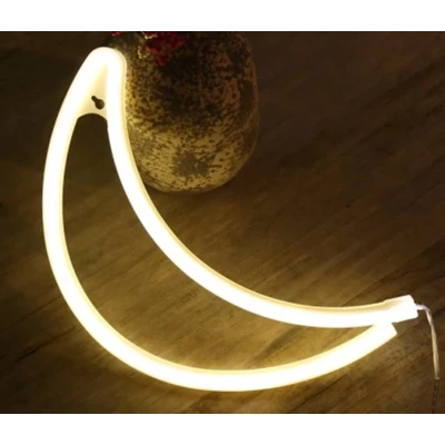 Afbeelding van LED Neon Wandlamp &quot;Maan&quot;, Op Batterijen en USB, 30x19x2cm, Warm Wit