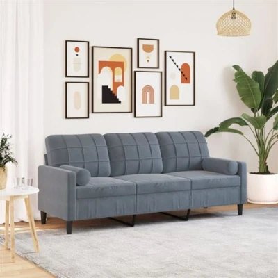 Image de vidaXL Canapé 3 places avec oreillers gris foncé 180 cm velours3278230