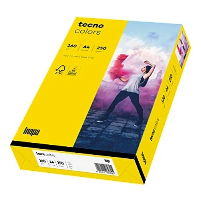 Afbeelding van inapa Kleurrijk drukpapier, tecno gekleurd papier Kleuren: 160 g/m², A4, 250 vel, intens geel