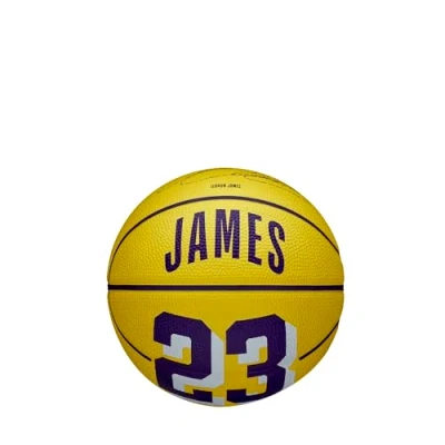 Afbeelding van Wilson Basketbal, NBA Player Icon Mini, LeBron James, Los Angeles Lakers, Outdoor &amp; Binnen, Maat: 3, Geel/Paars
