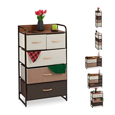 Afbeelding van Relaxdays ladekast stof ladenkast commode bijzetkast bruin 4 tot 7 lades B