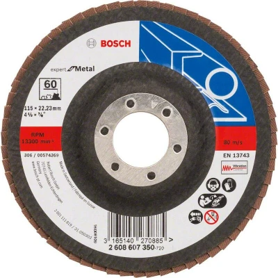 Image de BOSCH 2608607350 disque à lamelles X551 Expert pour métal, diamètre 115 mm, grain 60, type droit