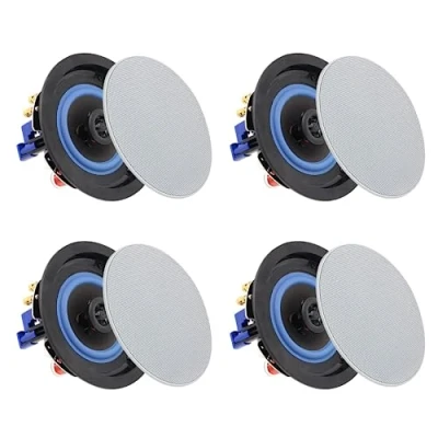 Afbeelding van Herdio 160 W, 10 cm, 2 weg plafondluidsprekers, Bluetooth compatibel, perfect voor badkamer, keuken, woonkamer, kantoor (2 paar)