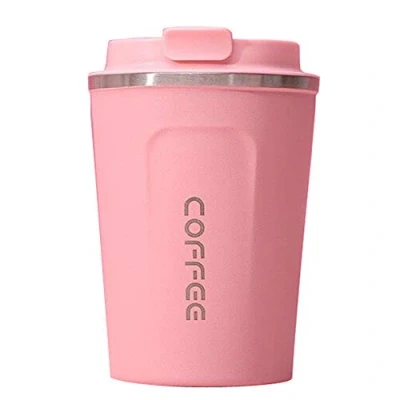 Afbeelding van Gteller Reisbeker van roestvrij staal, dubbelwandige thermosbeker staal met deksel (roze, 390 ml)