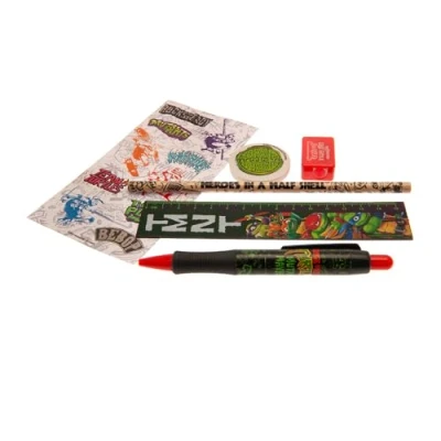 Afbeelding van TMNT Ninja Turtles 6 delige schrijfset met biros, potlood, liniaal &amp; co., officiële merchandise voor school