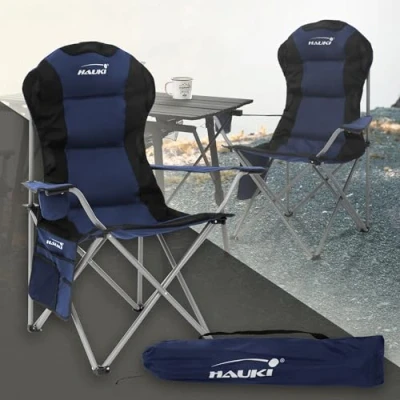 Afbeelding van Opvouwbare campingstoel tot 150 kg blauw met bekerhouder incl. draagtas Hauki