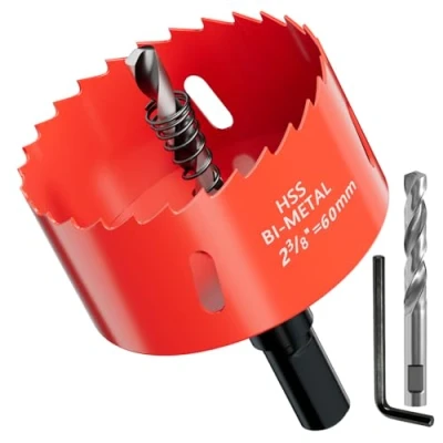Afbeelding van GARHWAL HSS M42 Bi metalen gatenzaag, 60 mm, met adapter en centreerboor, ideaal voor hout, kunststof, gipsplaten, multiplex metalen, zaagdiepte tot 32 mm