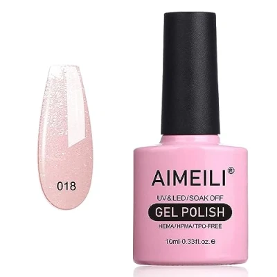 Afbeelding van AIMEILI Semi permanente nagellak, uv, led, soak off, roze glitter, shimmer, Sparkle Grapefruit (018) 10 ml