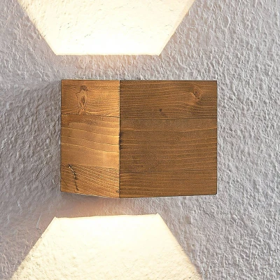 Afbeelding van Lindby Wandlamp hout met dimmer 1licht hout, metaal H: 11 cm licht antiek nikkel Inclusief lichtbron