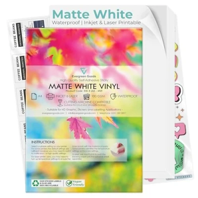 Afbeelding van Evergreen Goods™ 20 vellen waterdicht vinyl fotopapier A4 mat wit inkjet bedrukbaar sticker van commerciële kwaliteit scheurvast