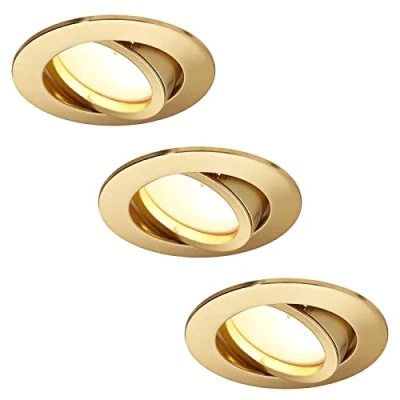 Afbeelding van HCFEI Set van 3 dimbare led inbouwspots, goudkleurig, rond, draaibaar, 5 W, 230 V, boorgat 68 mm, stralingshoek 120 graden, neutraal wit, 4000 K
