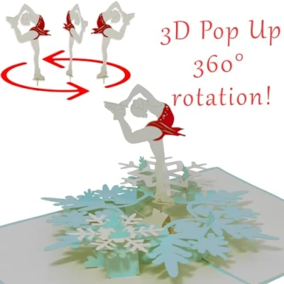 Afbeelding van LINPOPUP, N42 ballerina pop up kaart, 3D vouwkaart, verjaardagskaart, voucher, kunstschaatsen, ballet