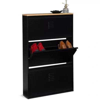 Afbeelding van Meuble à chaussures ESTER 3 portes métal noir design industriel
