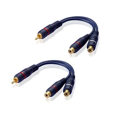 Afbeelding van SIENOC 2 x RCA stekker naar dubbele aansluiting, 15 cm audiokabel, marineblauw