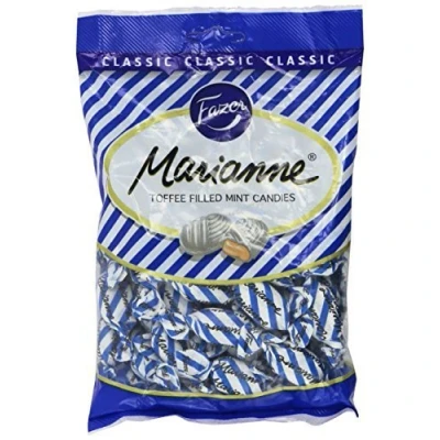 Afbeelding van Fazer Marianne Harde snoepzak gevuld met Finse karamel, 220 g, blauw