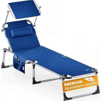 Afbeelding van Casaria Ligstoel Malta Comfort met Zonnedak 210 cm Blauw