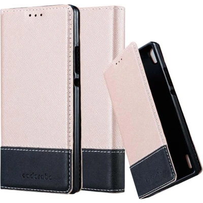 Afbeelding van Cadorabo Hoesje geschikt voor Huawei ASCEND P7 in ROSE GOUD ZWART Beschermhoes met magnetische sluiting, standfunctie en kaartvakje Book Case Cover Etui