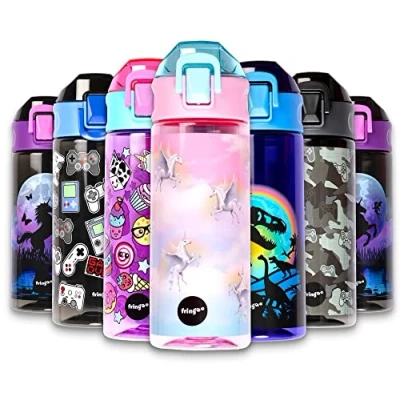 Afbeelding van Fringoo Eenhoorn hemel BPA vrije waterflessen Roze waterfles met rietje Herbruikbare 600 ml
