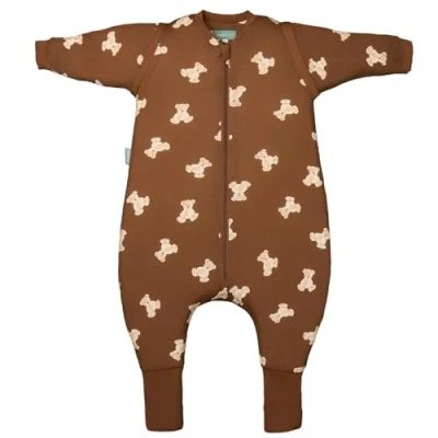 Afbeelding van molis&amp;co Slaapzak met voeten, afneembare mouwen en sokken lente/herfstslaapzak Nanna1 zakken voeten 100% Oeko Tex katoen licht gewatteerd teddymokka (1 jaar)