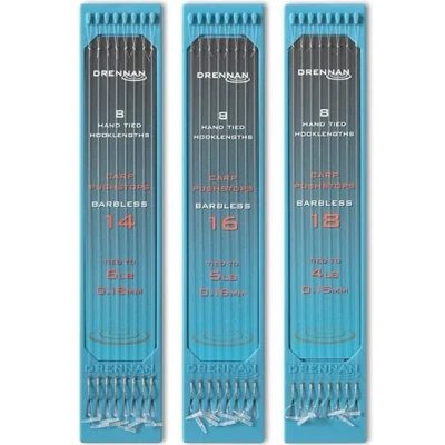 Afbeelding van Drennan Onderlijnen Carp Pushstops Barbless (8 pcs) Maat : 15cm haak 14 0.18mm