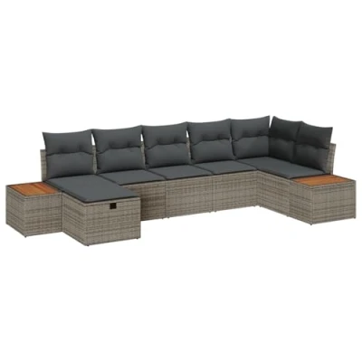 Afbeelding van vidaXL 7 delige tuinsofa set met kussens grijze poly rattan
