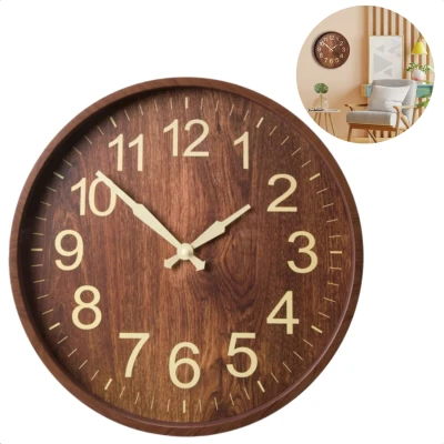 Afbeelding van Cheqo® Luxe Wandklok Houtlook Klok voor aan de Wand Donkerbruin 30 cm Kunststof Stille Inclusief EBOOK