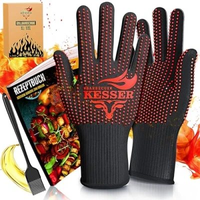 Afbeelding van KESSER® Barbecuehandschoenen, hittebestendig, tot 500 graden, XXL, ovenhandschoenen, ademend, met antislip handgreep, aramideweefsel, wasbaar
