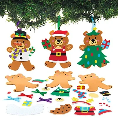 Afbeelding van Baker Ross FX373 Kerstbeer Mix and Match Decoratie Pakketten Pak van 8, Kinder Kerst Decoraties Knutselset, Kunst en Knutselen