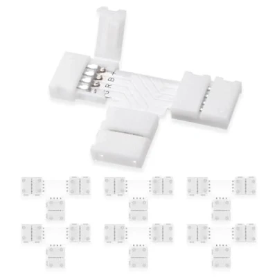 Afbeelding van UBRAVE Led stripconnector, set van 6 T vormige connectoren, led, snelkoppeling, 4 polig, voor SMD 5050 RGB ledstrip, waterdicht, 10 mm breed, gratis lassen