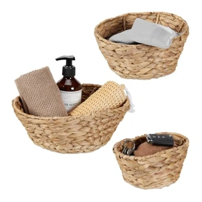 Afbeelding van Relaxdays opbergmand gevlochten set van 3 mandjes waterhyacint ovaal decoratie