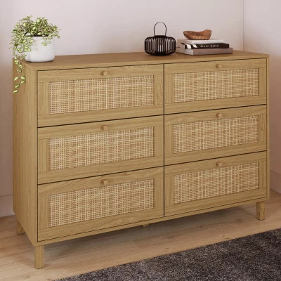 Afbeelding van Commode 6 tiroirs HANAE 110 cm effet naturel cannage