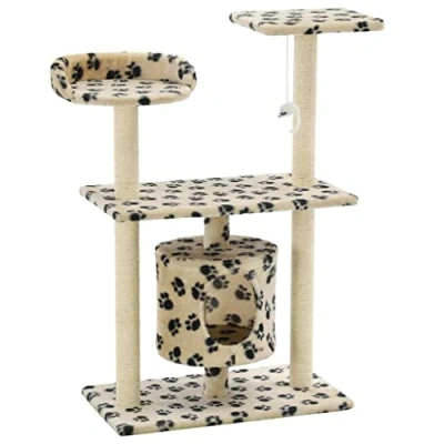 Afbeelding van vidaXL Kattenkrabpaal met sisal krabpalen 95 cm pootafdrukken beige