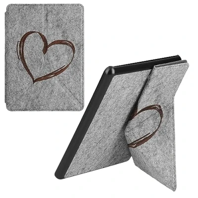 Afbeelding van kwmobile vilten case voor e reader geschikt Amazon Kindle Paperwhite 11. Generation 2021 Magnetische sluiting Brushed Hart design