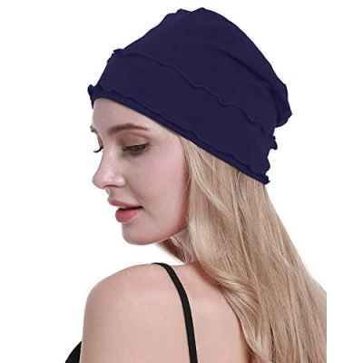 Afbeelding van osvyo Chemotulband voor dames, muts tegen en haaruitval, verzegelde verpakking, Blauw denim katoen, Eén maat